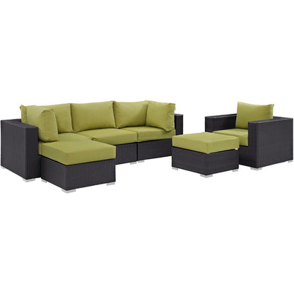 Convene Six PCS Outdoor Patio Sectional Set, Green, Rattan 10656