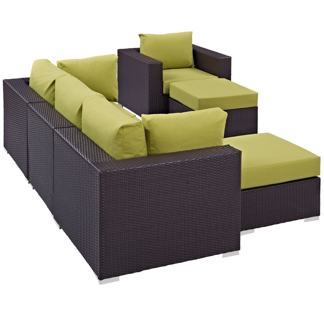 Convene Six PCS Outdoor Patio Sectional Set, Green, Rattan 10656