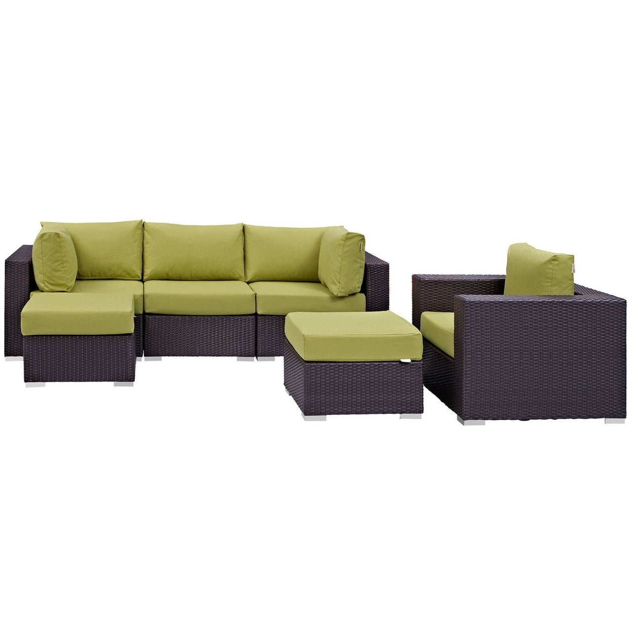 Convene Six PCS Outdoor Patio Sectional Set, Green, Rattan 10656