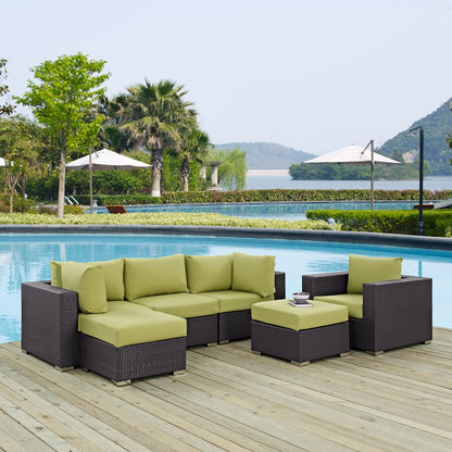 Convene Six PCS Outdoor Patio Sectional Set, Green, Rattan 10656