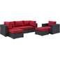Convene Six PCS Outdoor Patio Sectional Set, Red, Rattan 10657