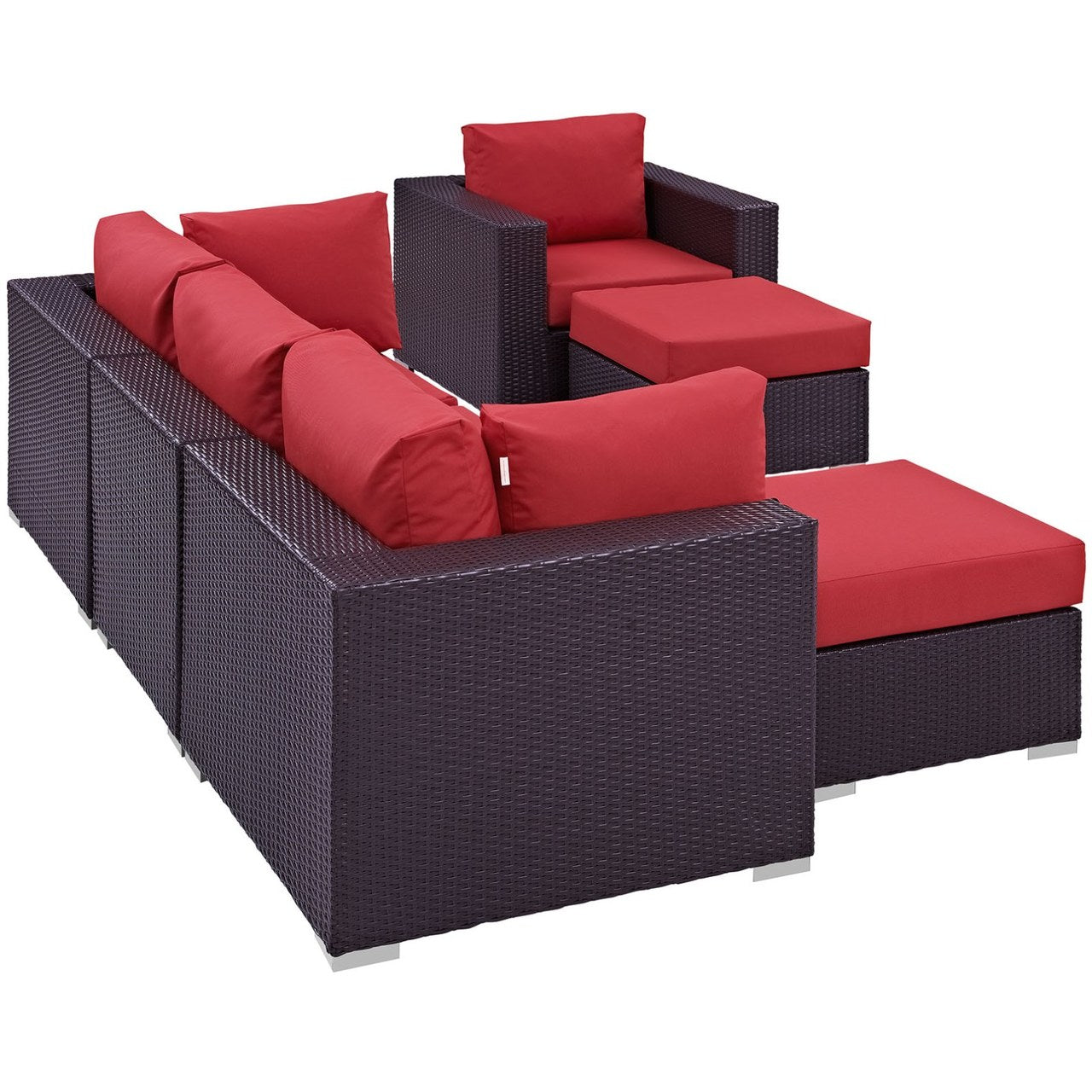 Convene Six PCS Outdoor Patio Sectional Set, Red, Rattan 10657