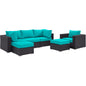 Convene Six PCS Outdoor Patio Sectional Set, Blue, Rattan 10658