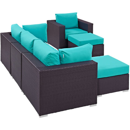Convene Six PCS Outdoor Patio Sectional Set, Blue, Rattan 10658