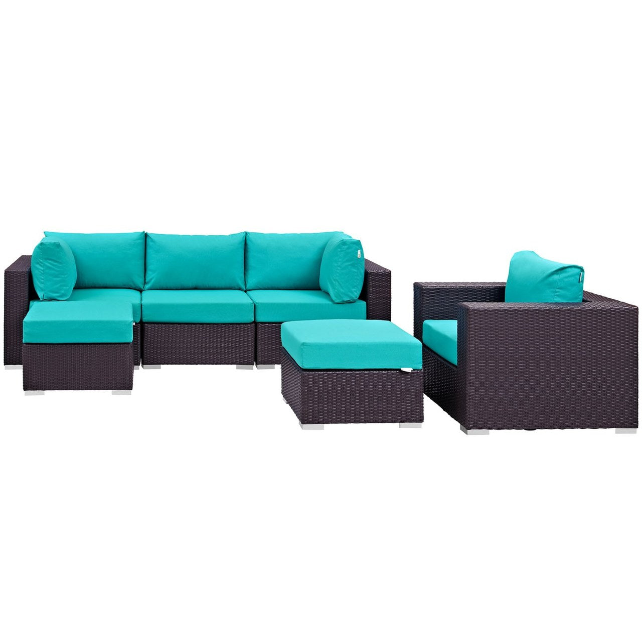 Convene Six PCS Outdoor Patio Sectional Set, Blue, Rattan 10658