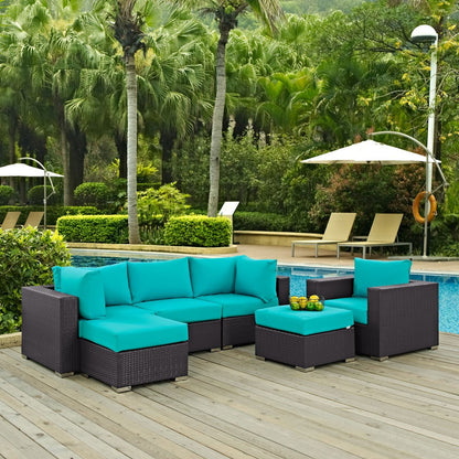 Convene Six PCS Outdoor Patio Sectional Set, Blue, Rattan 10658