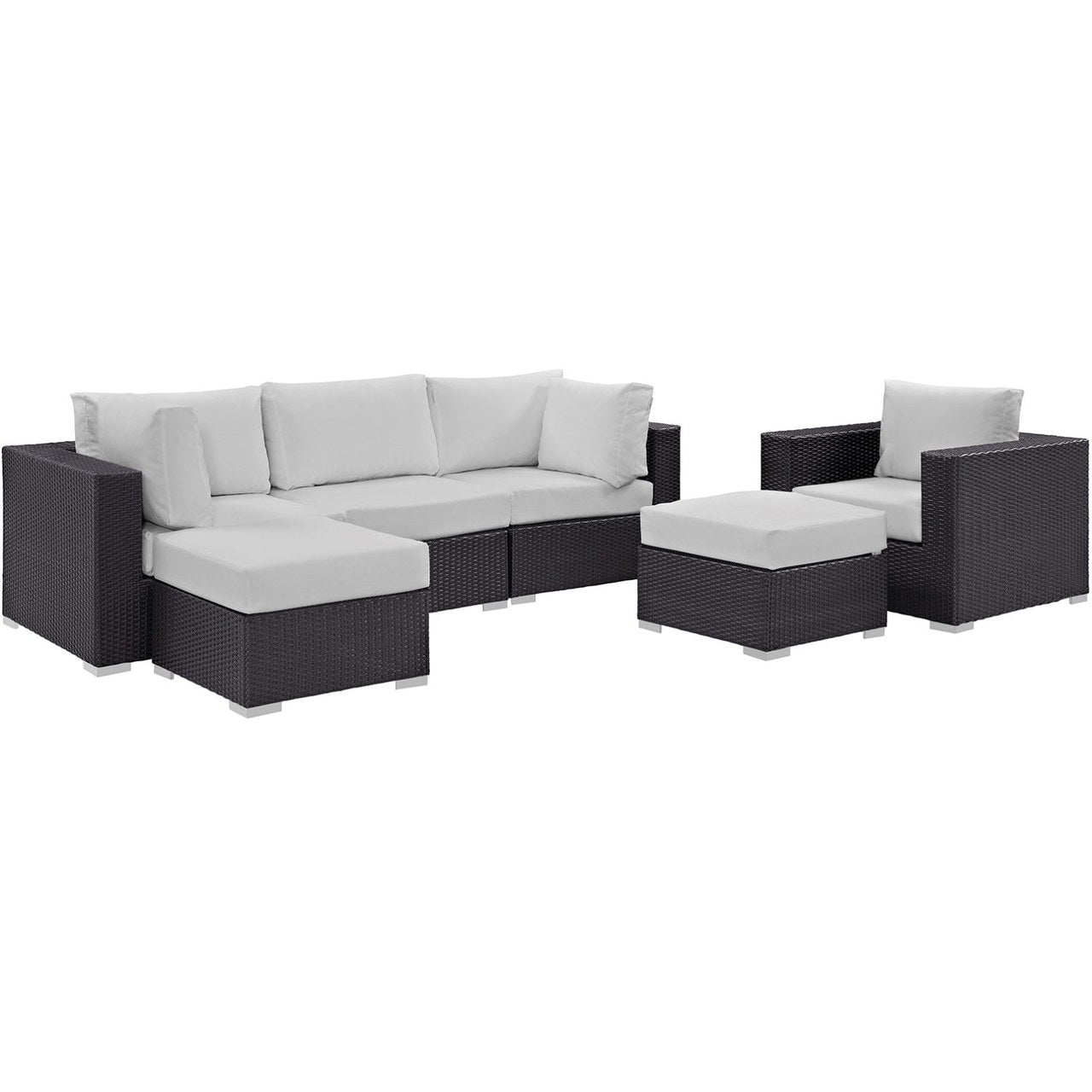 Convene Six PCS Outdoor Patio Sectional Set, White, Rattan 10659