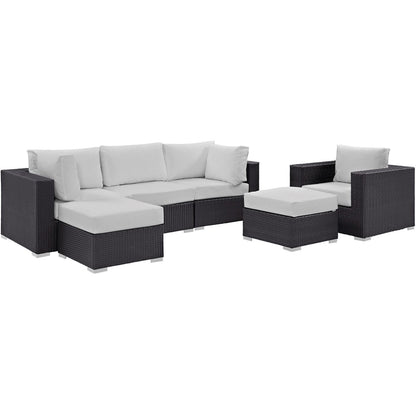 Convene Six PCS Outdoor Patio Sectional Set, White, Rattan 10659