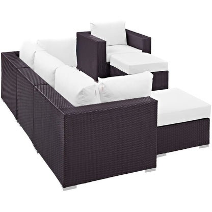 Convene Six PCS Outdoor Patio Sectional Set, White, Rattan 10659