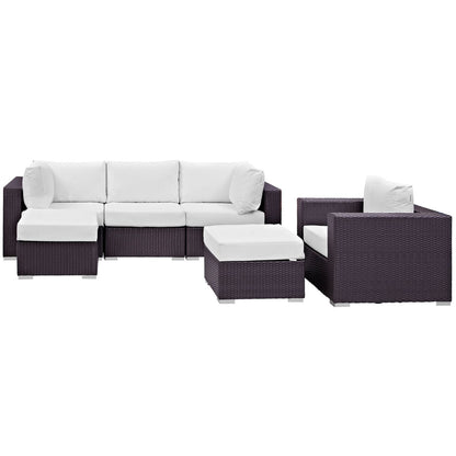 Convene Six PCS Outdoor Patio Sectional Set, White, Rattan 10659