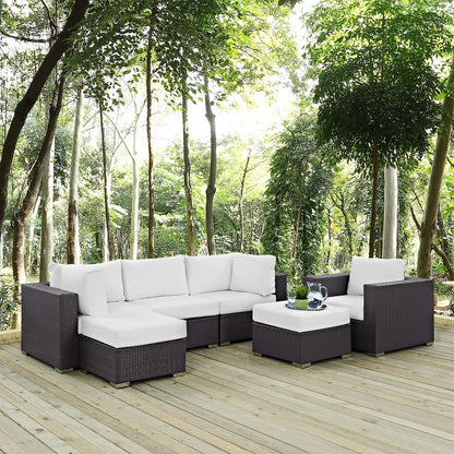 Convene Six PCS Outdoor Patio Sectional Set, White, Rattan 10659