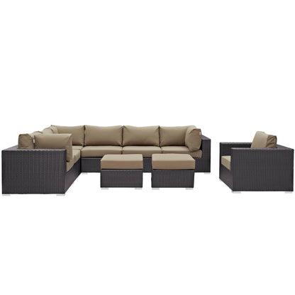 Convene Nine PCS Outdoor Patio Sectional Set, Brown, Rattan 10661