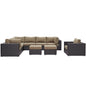 Convene Nine PCS Outdoor Patio Sectional Set, Brown, Rattan 10661