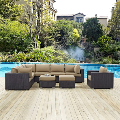 Convene Nine PCS Outdoor Patio Sectional Set, Brown, Rattan 10661
