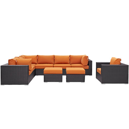 Convene Nine PCS Outdoor Patio Sectional Set, Orange, Rattan 10662