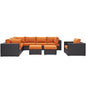 Convene Nine PCS Outdoor Patio Sectional Set, Orange, Rattan 10662