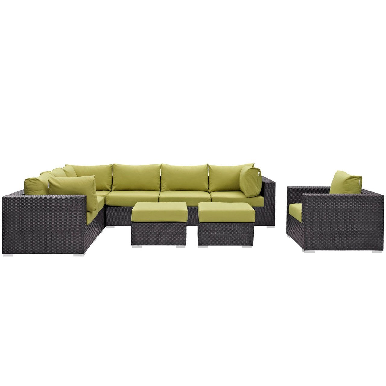 Convene Nine PCS Outdoor Patio Sectional Set, Green, Rattan 10663