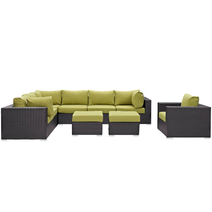 Convene Nine PCS Outdoor Patio Sectional Set, Green, Rattan 10663