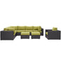 Convene Nine PCS Outdoor Patio Sectional Set, Green, Rattan 10663