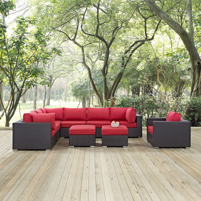 Convene Nine PCS Outdoor Patio Sectional Set, Red, Rattan 10664