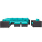 Convene Nine PCS Outdoor Patio Sectional Set, Blue, Rattan 10665