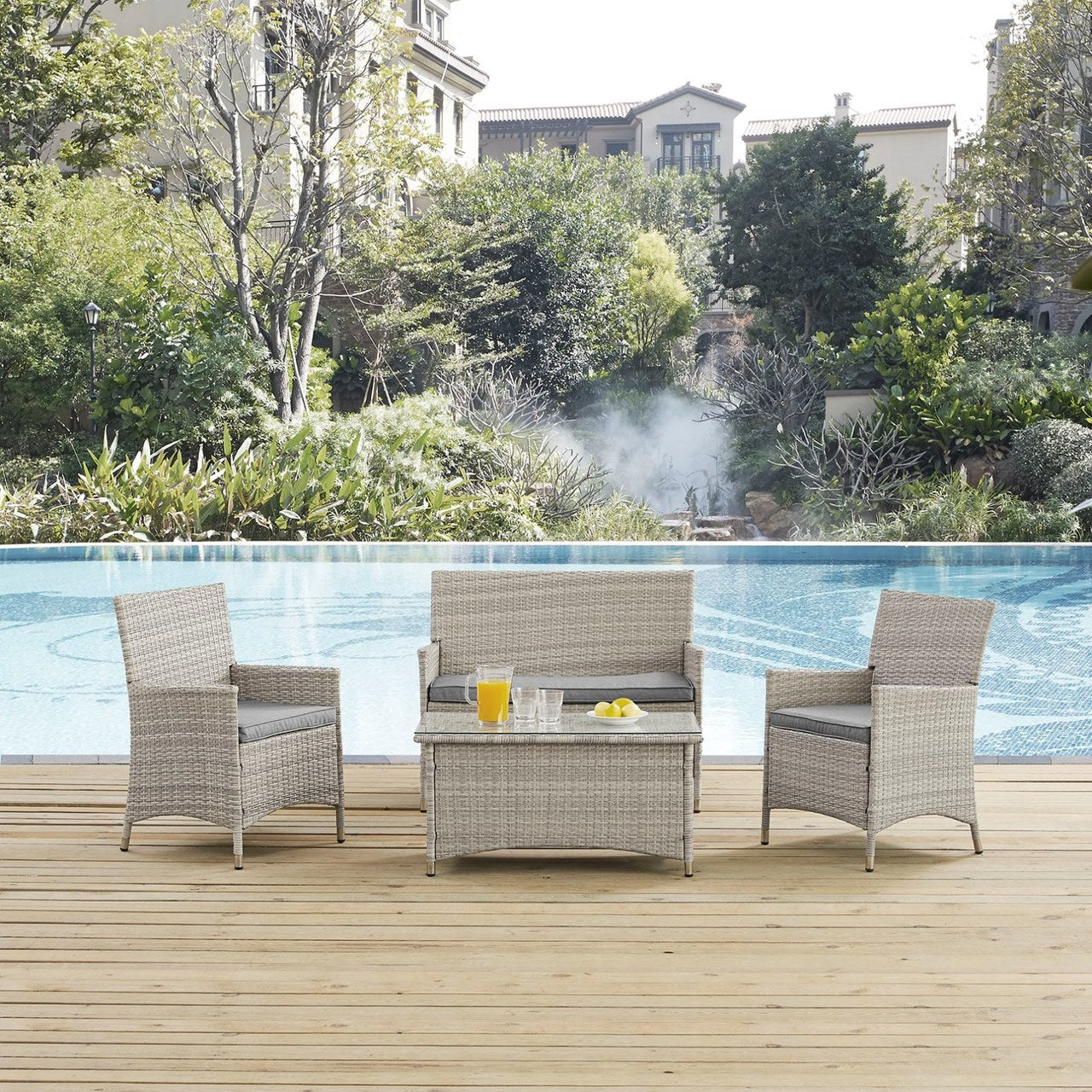 Bridge Four PCS Outdoor Patio Patio Conversation Set, Grey, Rattan 10670