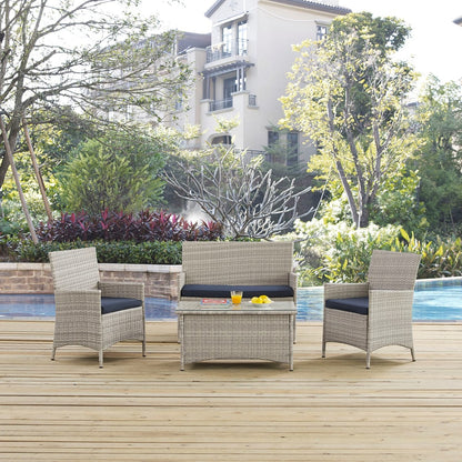 Bridge Four PCS Outdoor Patio Patio Conversation Set, Navy, Rattan 10671