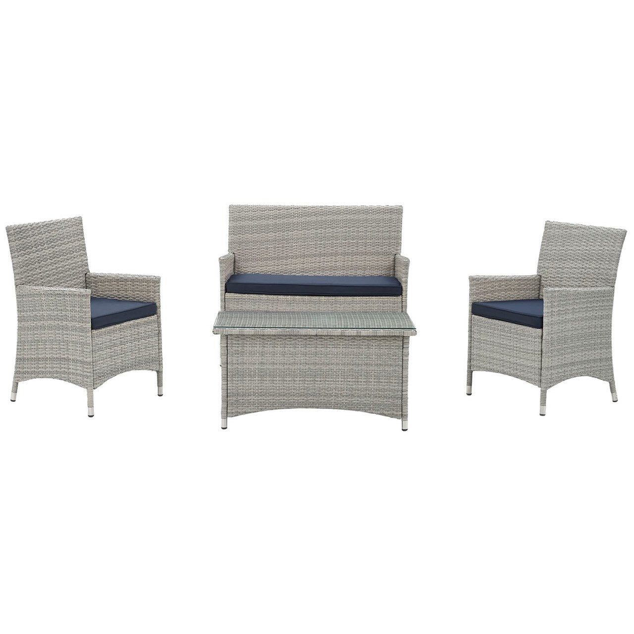 Bridge Four PCS Outdoor Patio Patio Conversation Set, Navy, Rattan 10671