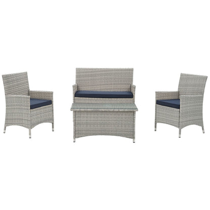 Bridge Four PCS Outdoor Patio Patio Conversation Set, Navy, Rattan 10671