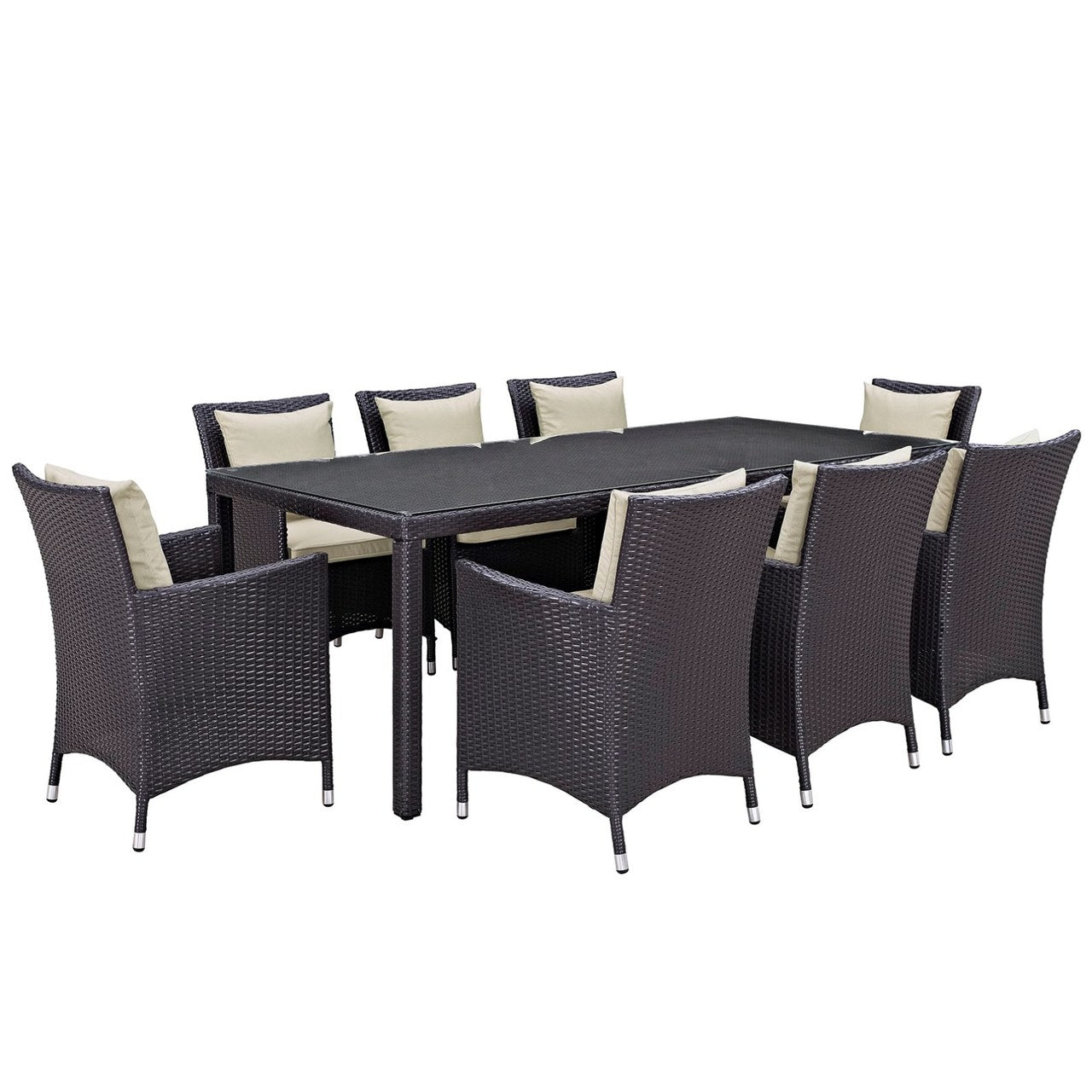 Convene Nine PCS Outdoor Patio Dining Set, Beige, Rattan 10684