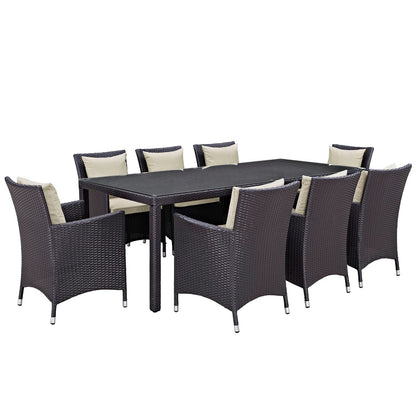 Convene Nine PCS Outdoor Patio Dining Set, Beige, Rattan 10684
