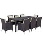 Convene Nine PCS Outdoor Patio Dining Set, Beige, Rattan 10684