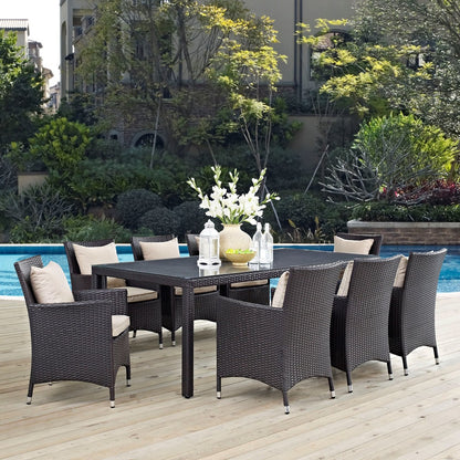 Convene Nine PCS Outdoor Patio Dining Set, Beige, Rattan 10684
