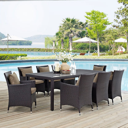 Convene Nine PCS Outdoor Patio Dining Set, Brown, Rattan 10685