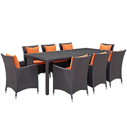 Convene Nine PCS Outdoor Patio Dining Set, Orange, Rattan 10686