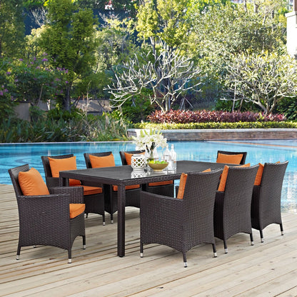 Convene Nine PCS Outdoor Patio Dining Set, Orange, Rattan 10686