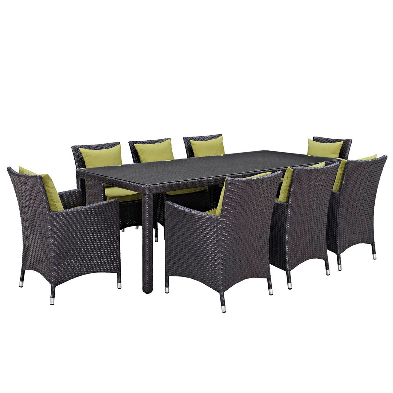 Convene Nine PCS Outdoor Patio Dining Set, Green, Rattan 10687