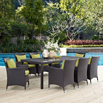 Convene Nine PCS Outdoor Patio Dining Set, Green, Rattan 10687