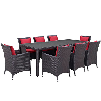 Convene Nine PCS Outdoor Patio Dining Set, Red, Rattan 10688