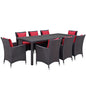 Convene Nine PCS Outdoor Patio Dining Set, Red, Rattan 10688