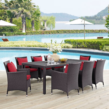 Convene Nine PCS Outdoor Patio Dining Set, Red, Rattan 10688