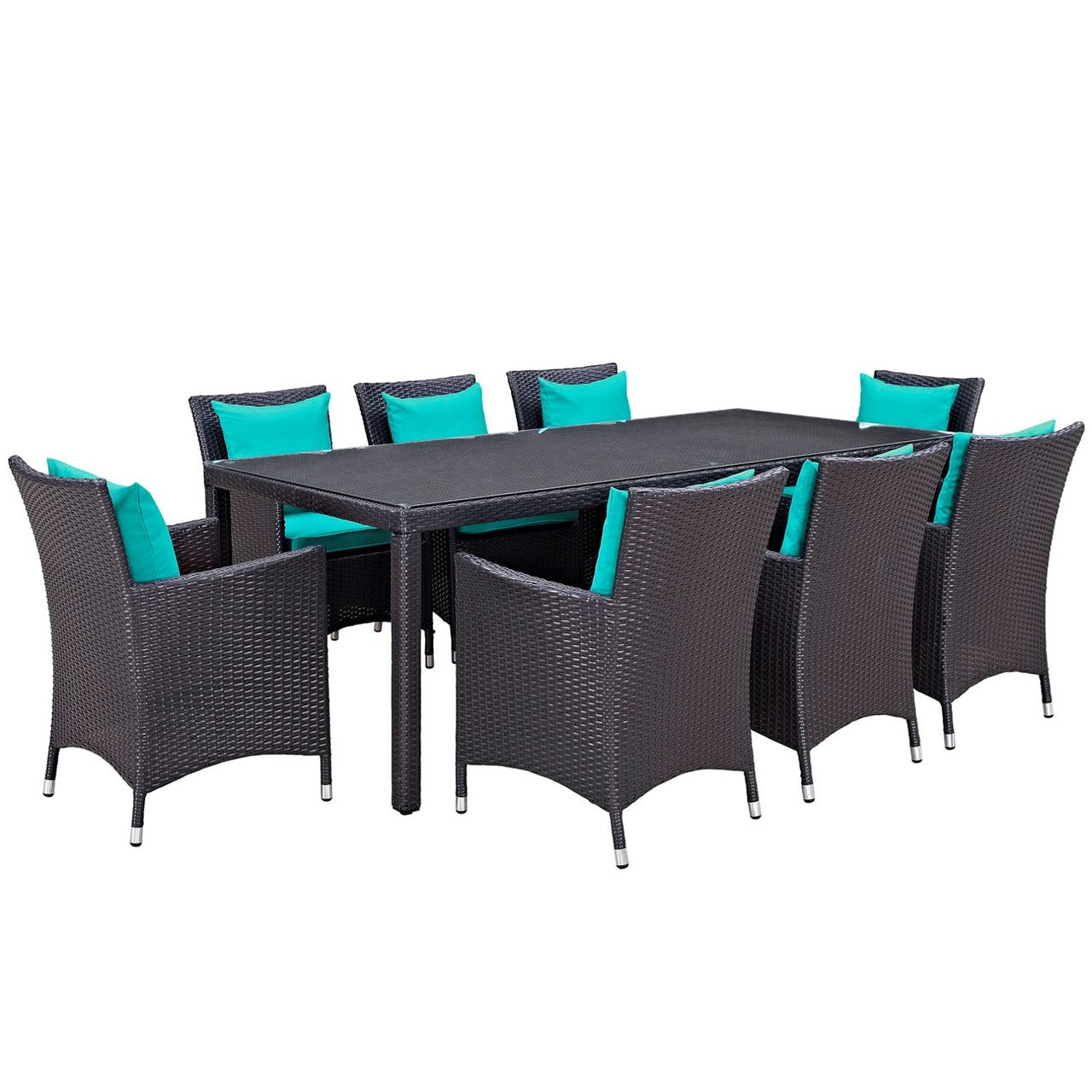 Convene Nine PCS Outdoor Patio Dining Set, Blue, Rattan 10689