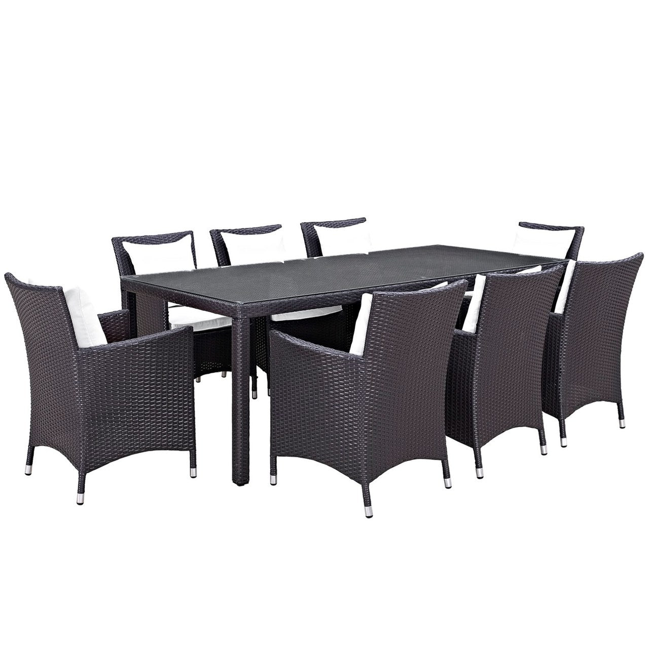 Convene Nine PCS Outdoor Patio Dining Set, White, Rattan 10690