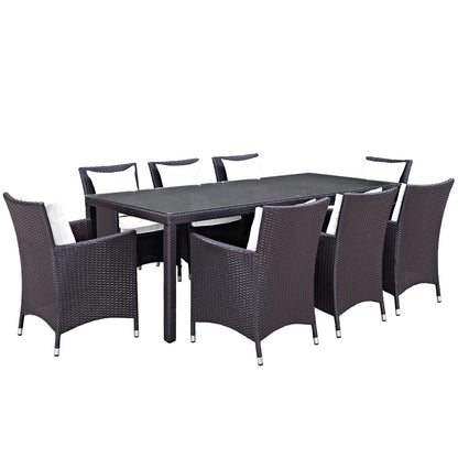 Convene Nine PCS Outdoor Patio Dining Set, White, Rattan 10690
