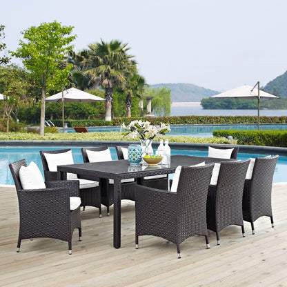 Convene Nine PCS Outdoor Patio Dining Set, White, Rattan 10690