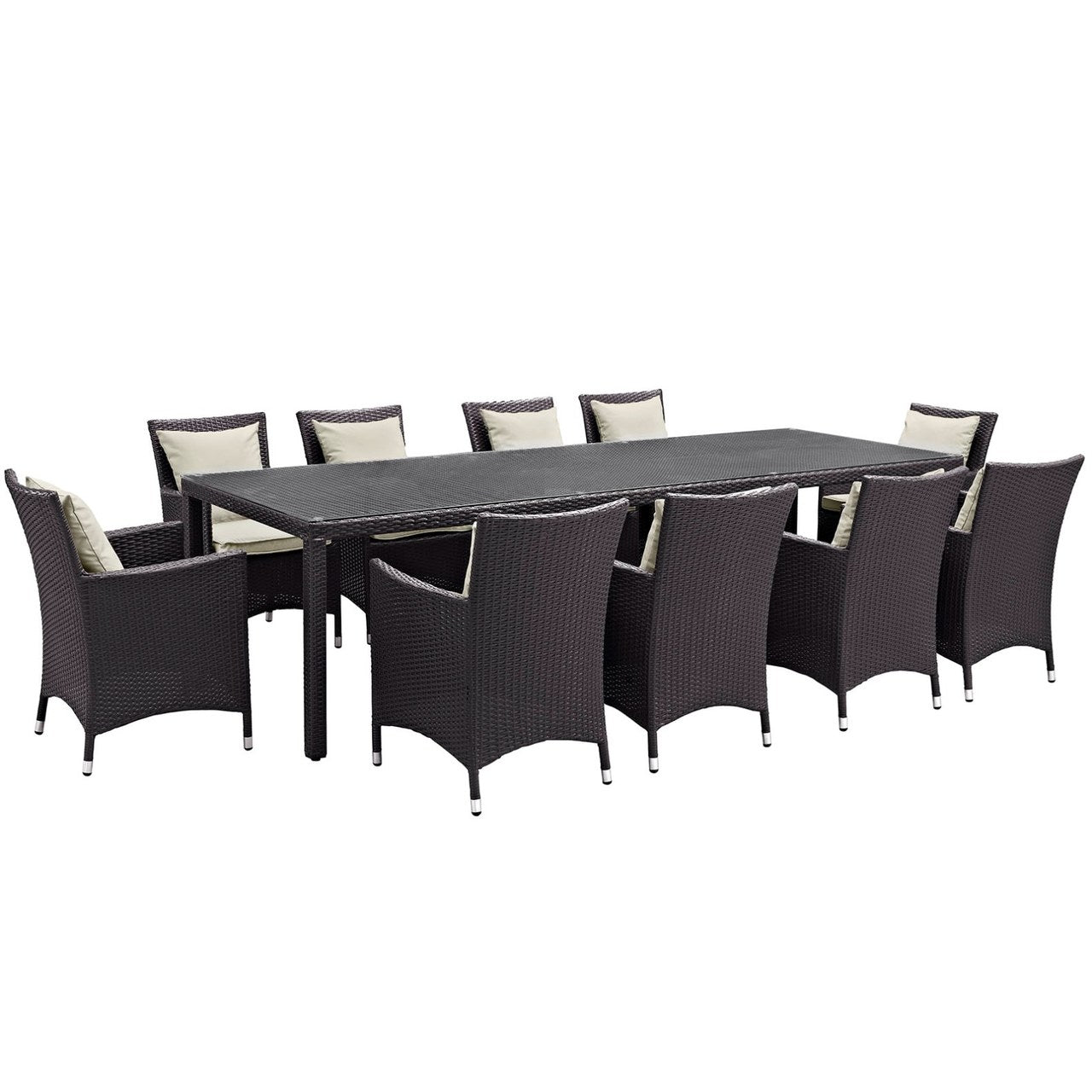 Convene Eleven PCS Outdoor Patio Dining Set, Beige, Rattan 10698