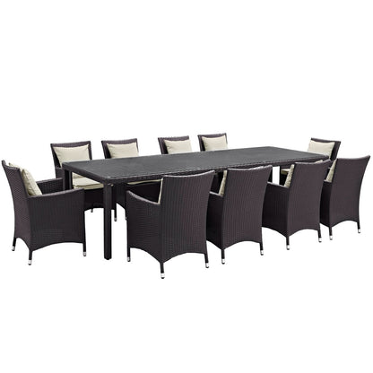 Convene Eleven PCS Outdoor Patio Dining Set, Beige, Rattan 10698