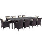 Convene Eleven PCS Outdoor Patio Dining Set, Beige, Rattan 10698