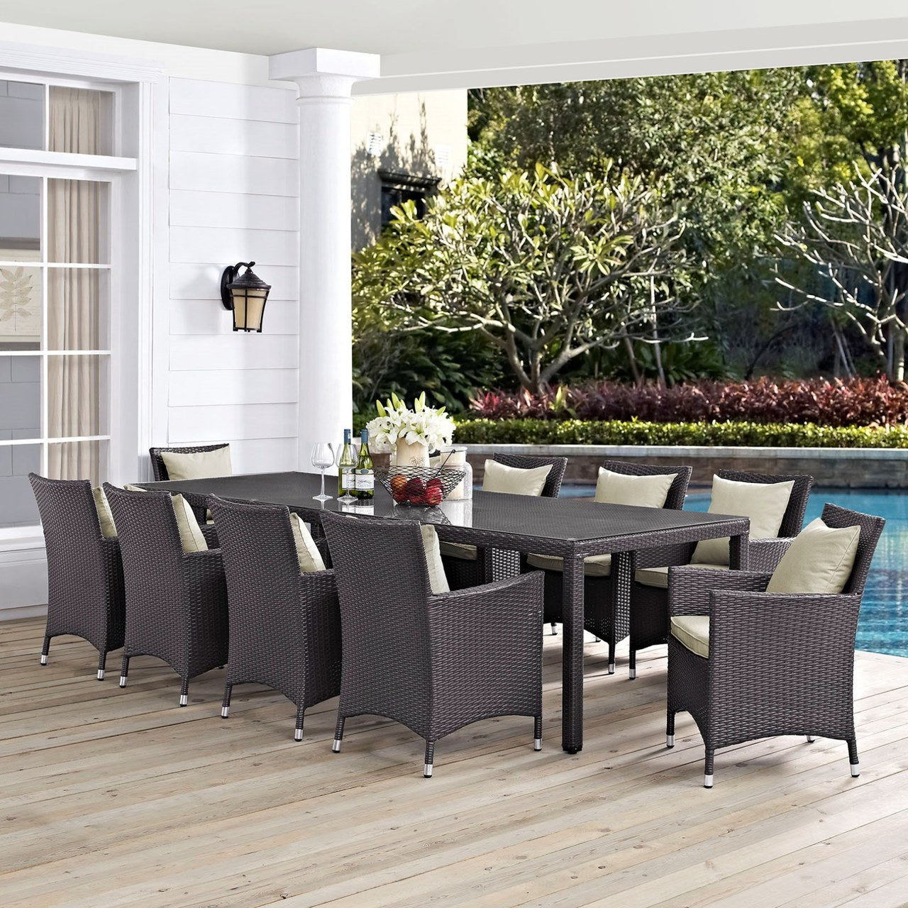 Convene Eleven PCS Outdoor Patio Dining Set, Beige, Rattan 10698