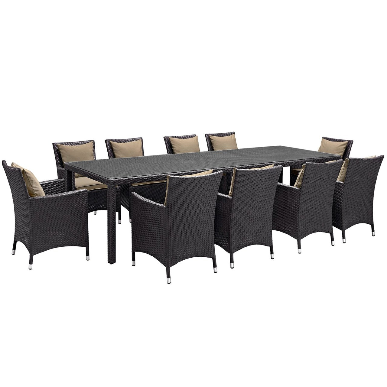 Convene Eleven PCS Outdoor Patio Dining Set, Brown, Rattan 10699